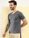 T.T. Men Slim Fit Poly Jersey V-Neck Half Sleeve T-Shirt Pack Of 2 Anthra::Black