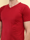 T.T. Men Slim Fit Poly Jersey V-Neck Half Sleeve T-Shirt Pack Of 2 Skin-Maroon