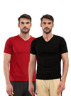 T.T. Men Slim Fit Poly Jersey V-Neck Half Sleeve T-Shirt Pack Of 2 Maroon::Black