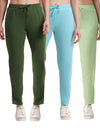 T.T. Women Regular Fit Poly Jersey Solid Trackpant Pack Of 3-Green-Olive-Turquoise