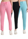 T.T. Women Regular Fit Poly Jersey Solid Trackpant Pack Of 3-Black-Pink-Turquoise