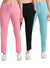 T.T. Women Regular Fit Poly Jersey Solid Trackpant Pack Of 3-Black-Pink-Turquoise