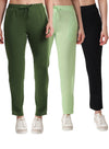 T.T. Women Regular Fit Poly Jersey Solid Trackpant Pack Of 3-Black-Green-Olive