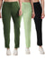 T.T. Women Regular Fit Poly Jersey Solid Trackpant Pack Of 3-Black-Green-Olive