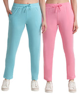 T.T. Women Regular Fit Poly Jersey Solid Trackpant Pack Of 2-Turquoise-Pink