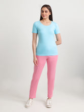 T.T. Women Regular Fit Poly Jersey Solid Trackpant Pack Of 2-Turquoise-Pink