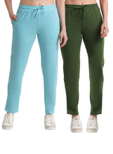 T.T. Women Regular Fit Poly Jersey Solid Trackpant Pack Of 2-Olive-Turquoise