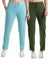 T.T. Women Regular Fit Poly Jersey Solid Trackpant Pack Of 2-Olive-Turquoise