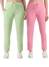 T.T. Women Regular Fit Poly Jersey Solid Trackpant Pack Of 2-Green-Pink