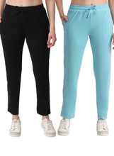 T.T. Women Regular Fit Poly Jersey Solid Trackpant Pack Of 2-Black-Turquoise