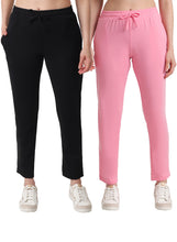 T.T. Women Regular Fit Poly Jersey Solid Trackpant Pack Of 2-Black-Pink