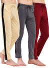 T.T. Men Regular Fit Poly Jersey Cut And Sew Trackpant Pack Of 3-Grey::Maroon::Skin