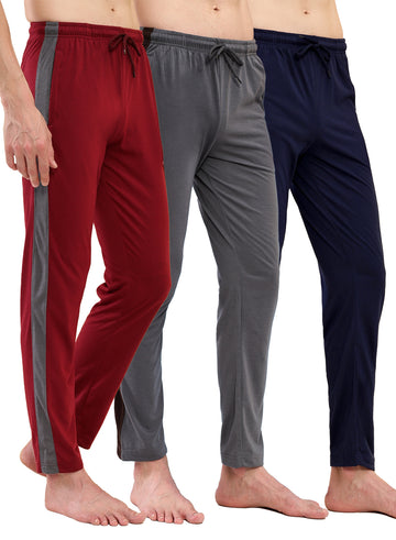 T.T. Men Regular Fit Poly Jersey Cut And Sew Trackpant Pack Of 3-Grey::Maroon::Navy