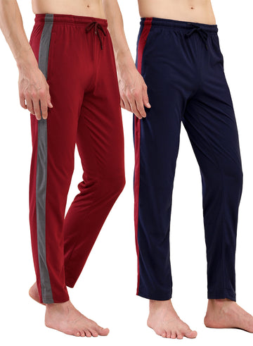 T.T. Men Regular Fit Poly Jersey Cut And Sew Trackpant Pack Of 2-Maroon::Navy