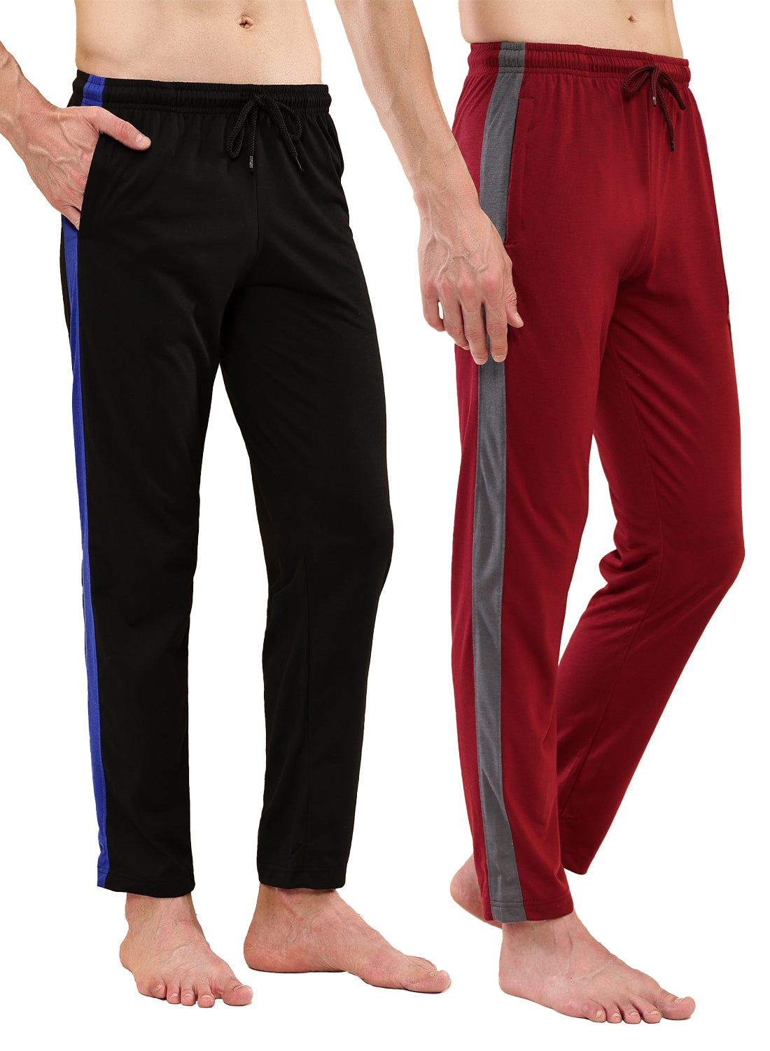 T.T. Men Regular Fit Poly Jersey Cut And Sew Trackpant Pack Of 2-Black::Maroon