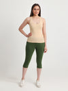 T.T. Women Regular Fit Poly Jersey Solid Capri Pack Of 3-Black-Green-Olive