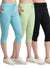 T.T. Women Regular Fit Poly Jersey Solid Capri Pack Of 3-Black-Green-Turquoise