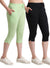 T.T. Women Regular Fit Poly Jersey Solid Capri Pack Of 2-Black-Green