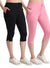 T.T. Women Regular Fit Poly Jersey Solid Capri Pack Of 2-Black-Pink