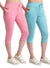 T.T. Women Regular Fit Poly Jersey Solid Capri Pack Of 2-Turquoise-Pink