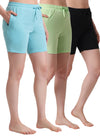 T.T. Women Regular Fit Poly Jersey Solid Short Pack Of 3-Black-Green-Turquoise