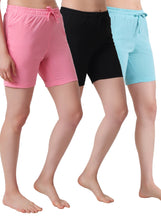 T.T. Women Regular Fit Poly Jersey Solid Short Pack Of 3-Black-Pink-Turquoise