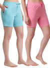 T.T. Women Regular Fit Poly Jersey Solid Short Pack Of 2-Turquoise-Pink