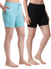 T.T. Women Regular Fit Poly Jersey Solid Short Pack Of 2-Black-Turquoise