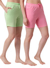 T.T. Women Regular Fit Poly Jersey Solid Short Pack Of 2-Green-Pink