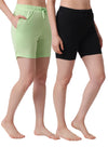 T.T. Women Regular Fit Poly Jersey Solid Short Pack Of 2-Black-Green