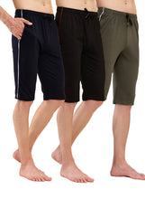 T.T. Men Regular Fit Poly Jersey Capri With Side Piping Pack Of 3-Black-Navy-Olive