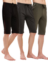 T.T. Men Regular Fit Poly Jersey Capri With Side Piping Pack Of 3-Anthra-Black-Olive