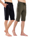 T.T. Men Regular Fit Poly Jersey Capri With Side Piping Pack Of 2-Navy-Olive