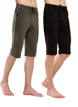 T.T. Men Regular Fit Poly Jersey Capri With Side Piping Pack Of 2-Black-Olive