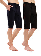 T.T. Men Regular Fit Poly Jersey Capri With Side Piping Pack Of 2-Black-Navy