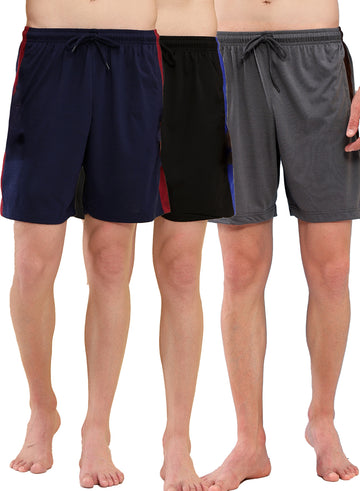 T.T. Men Regular Fit Poly Jersey Cut And Sew Bermuda Short Pack of 3-Black-Grey-Navy