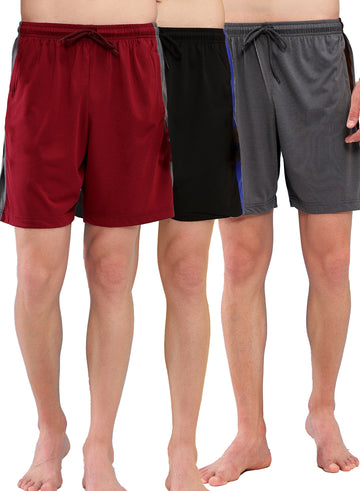 T.T. Men Regular Fit Poly Jersey Cut And Sew Bermuda Short Pack of 3-Black-Grey-Maroon