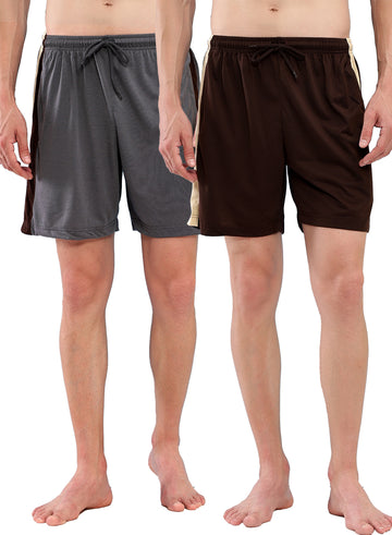 T.T. Men Regular Fit Poly Jersey Cut And Sew Bermuda Short Pack Of 2-Brown-Grey