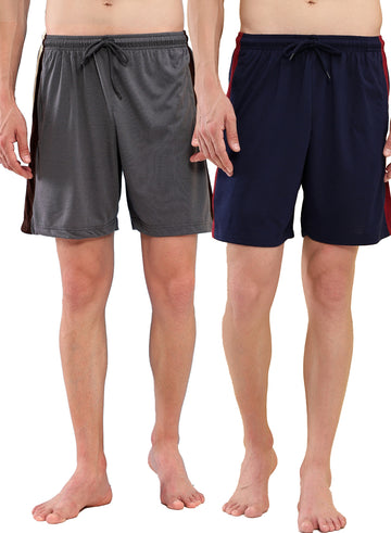 T.T. Men Regular Fit Poly Jersey Cut And Sew Bermuda Short Pack Of 2-Grey-Navy