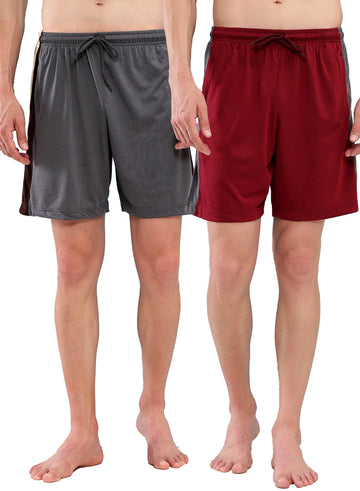 T.T. Men Regular Fit Poly Jersey Cut And Sew Bermuda Short Pack Of 2-Grey-Maroon