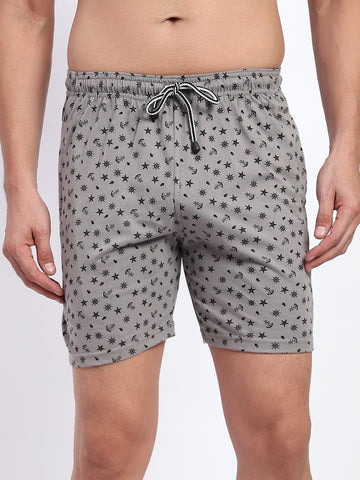 T.T. Men Regular Fit Cotton Polyster Printed Short With Zip Pocket Pack Of 1-Grey Anchor