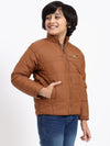 HiFlyers Boys Regular Fit | Polyster |Fluffy Full Sleeves |Quilted Insulation|High Neck Stand Collar|Zipper Jacket -Brown