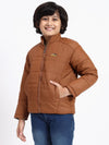 HiFlyers Boys Regular Fit | Polyster |Fluffy Full Sleeves |Quilted Insulation|High Neck Stand Collar|Zipper Jacket -Brown