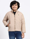 HiFlyers Boys Regular Fit | Polyster |Fluffy Full Sleeves |Quilted Insulation|High Neck Stand Collar|Zipper Jacket -Beige