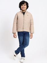 HiFlyers Boys Regular Fit | Polyster |Fluffy Full Sleeves |Quilted Insulation|High Neck Stand Collar|Zipper Jacket -Beige