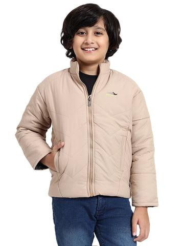 HiFlyers Boys Regular Fit | Polyster |Fluffy Full Sleeves |Quilted Insulation|High Neck Stand Collar|Zipper Jacket -Beige