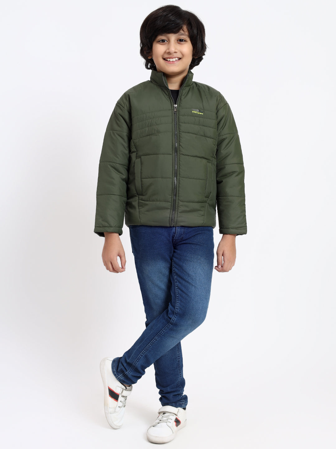 HiFlyers Boys Regular Fit | Polyster |Fluffy Full Sleeves |Quilted Insulation|High Neck Stand Collar|Zipper Jacket -Green