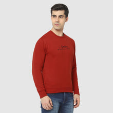 Hiflyers Men Slim Fit Slogan Printed Cotton Fleece Sweatshirt -Rust