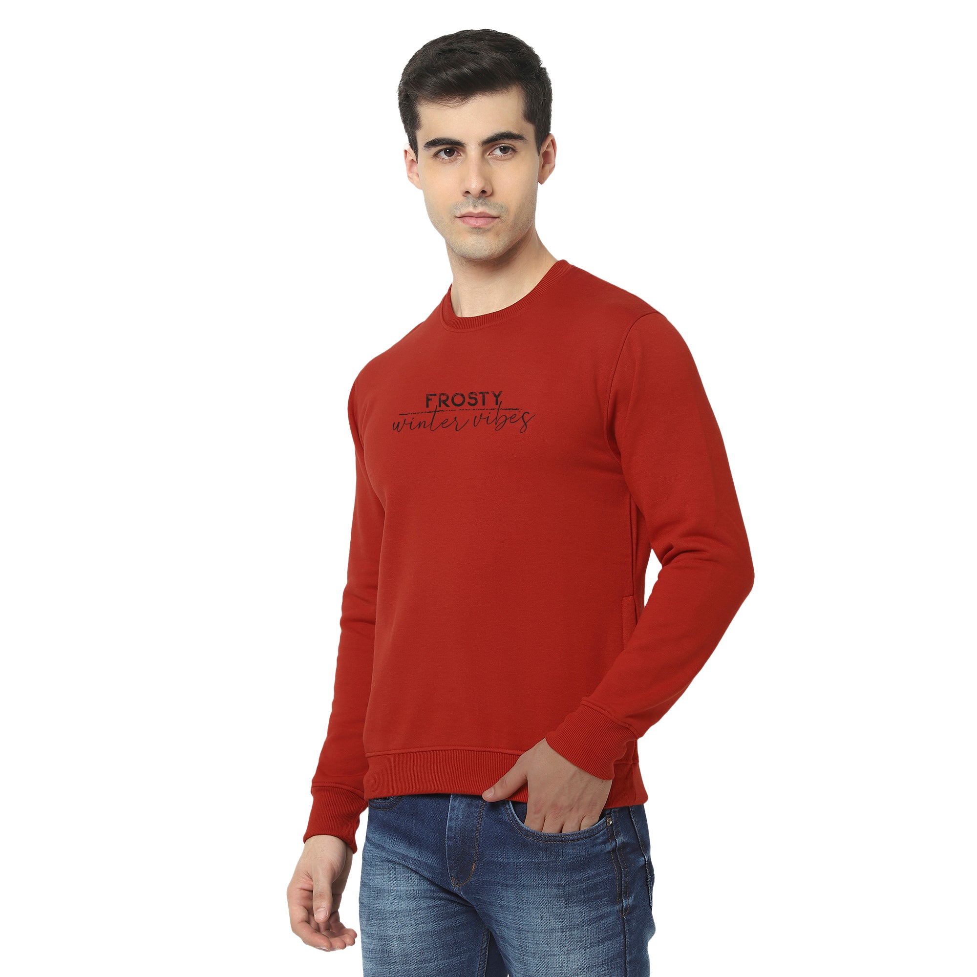 Hiflyers Men Slim Fit Slogan Printed Cotton Fleece Sweatshirt -Rust