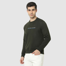 Hiflyers Men Slim Fit Slogan Printed Cotton Fleece Sweatshirt -Olive